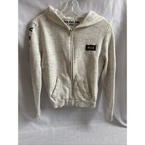 Victoria Secret PINK Zip Up hoodie Small Long Sleeve Pocket Hood White/ivory